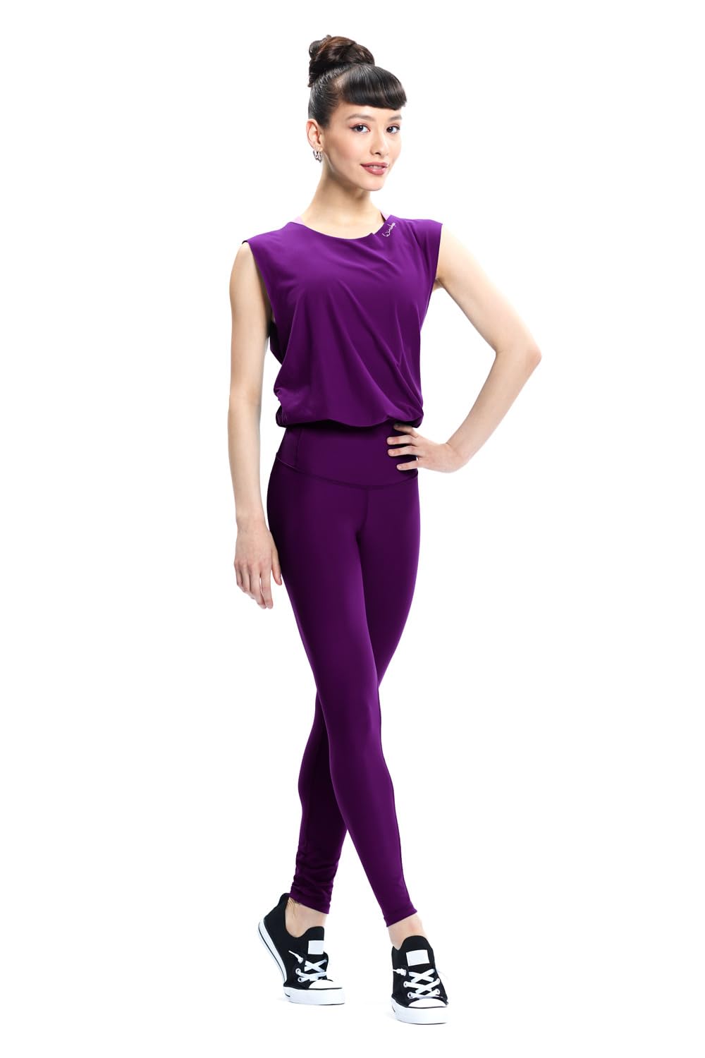 Winshape Damski kombinezon funkcyjny Comfort JS102LSC, styl komfortowy, fitness, czas wolny, joga, pilates, ciemna śliwka