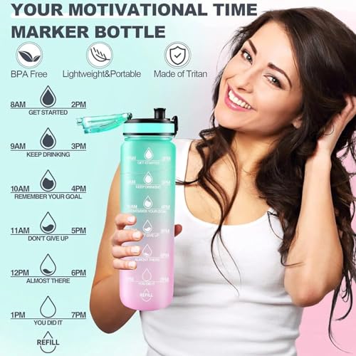 Image of Oblivion Water Bottle - Cute Print Motivational Gradient Water Bottle with Flip-Top, Multicolor Leakproof Lid, BPA Free Reusable Daily Hydration Bottle for Multiuse (Purple-Green Gradient Bottle, 2)
