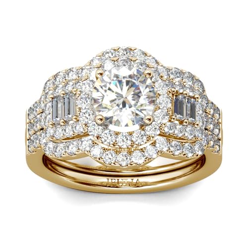Image of Jeulia 2 Carat Engagement Halo Rings for Women Sterling Silver Round Cut Bridal Set Cubic Zirconia Wedding Diamond Band Rings Promise Anniversary Rings for Her
