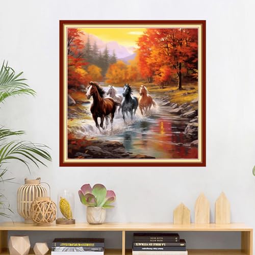 Image of Dimxvean Stamped Cross Stitch Kits,Cross Stitch Kits for Adults Beginners,Embroidery Kits Full Range of Cross Stitch Stamped Kits Needlepoint Kits Cross Stitch Patterns-Galloping Horse 18x18 inch