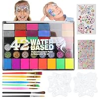 Realjoy Face Painting Kit, 42 Color Face Paints for Children and Adults, with 8 Pcs Paint Brushes, Safe, Non-toxic and Washable, Professional Face Body Paint for Christmas Halloween Party Makeup