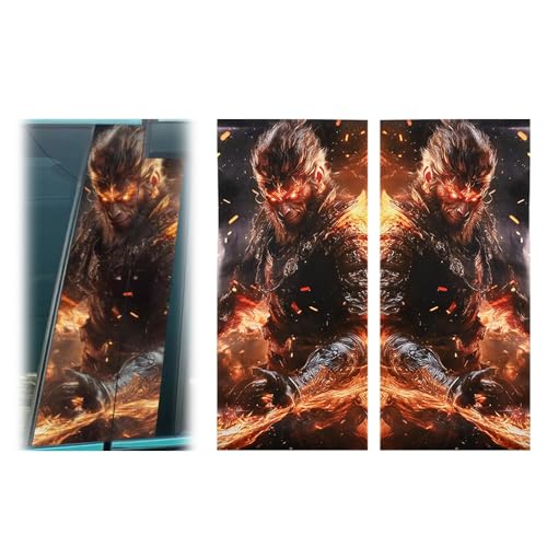 Image of JSCARLIFE Skull Car B-Pillar Sticker, HD Printed PVC Waterproof Car Decals, Car Stickers Vinyl Self-Adhesive Side Strip Decal Cool Stickers (Black Myth Wukong Style 1)