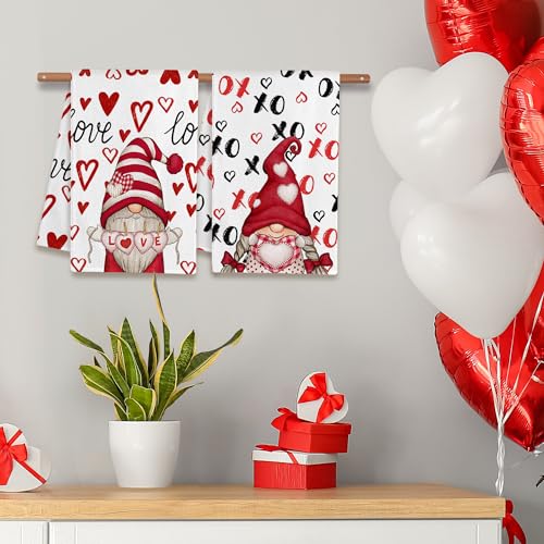 Image of FUTBU Valentines Day Kitchen Towels, Valentines Kitchen Decor Dish Tea Towels 16 inchx23.5 inch Sets of 2, Red Valentine Day Gnomes Decorations for Home Kitchen Towels Housewarming Gifts Bathroom