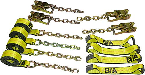 BA Products 38-8218C-x1a, 8 pt Rollback Tie Down Kit Flatbed Tow Truck Gradual Release Ratchets Straps w/Chain 18' Straps Recovery Tow Truck, rollback, car Hauler, Carrier