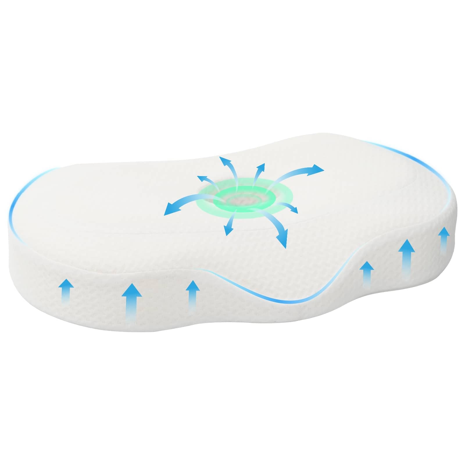 Almohada cervical blanca 53 x 35 x 11 cm de espuma viscoelástica con forma ergonómica transpirable y lavable para dormitorio, cama, almohada para dormir de lado y soporte cervical