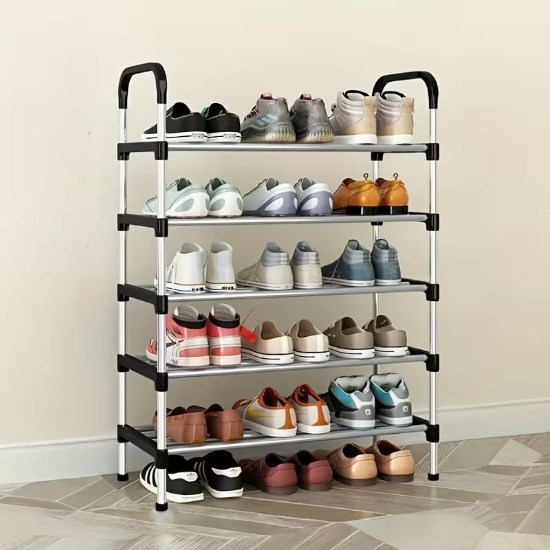 Image of 1ABOVE 5-Tier Shoe Storage Rack | Space-Saving Free-Standing Shoe Organizer | Durable Metal Frame with Open Shelves | Ideal for Entryway, Closet, Bedroom (HANDRAIL-Black, 5 Tier)