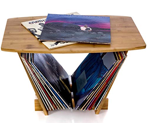 Vinyl Records Holder Turntable Stand - Record Player Display and Lp Album Storage Rack Organizer. Space Saving Solution for your Collection. Contemporary Table Station will blend nicely with any Decor