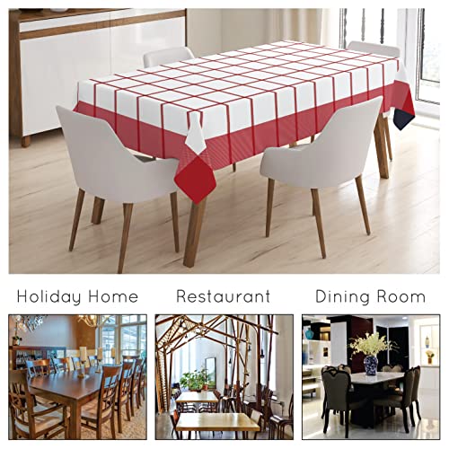 Image of Encasa XO Table Cloth (7 ft Long) for 6 Seater Large Center Dining Table - Red Checks with Borders - Heavy Homespun Eco-Cotton Fabric, Washable, for Home, Garden, Hotel & Restaurant