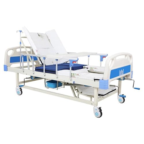 Juodkeo Lit ICU médical hospitalier ajustable mis à jour pour soins, avec pôle IV, pour usage à domicile, cuvette des toilettes, table à manger, roues silencieuses, plateau de table,Beds