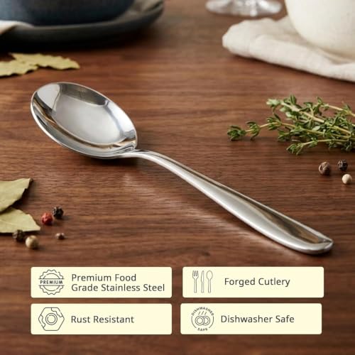 Image of Culinex Premium Stainless Steel 4 x 9.5 Oval Serving Spoon Set, Deluxe| All Purpose Kitchen Serving Spoon, Silver Rustproof Dishwasher Safe Kitchen Tools, Tableware By thinKitchen