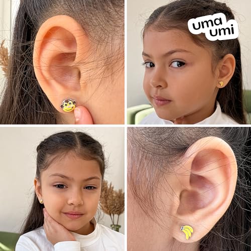 925 Sterling Silver Monkey & Bananas Stud Earrings for Girls Hypoallergenic Safety Screw Back Rhodium Plated - Monkey & Bananas Gifts Earrings for Baby Toddlers Little Teens Kids Earrings Jewelry2