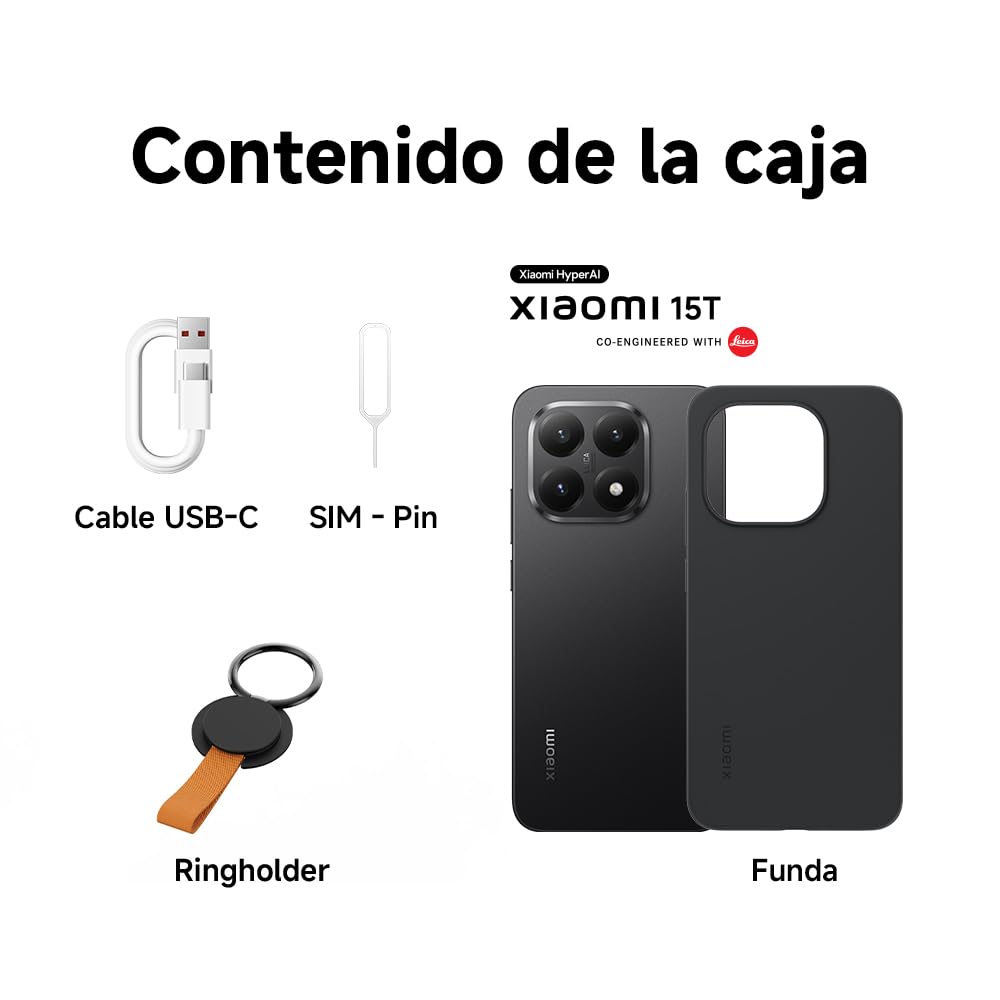 XIAOMI 15T Smartphone de 12+256GB Negro Lente óptica Leica Summilux | MediaTek Dimensity 8400-Ultra, Pantalla Eye Care de 6,83" 120 Hz, Batería de 5500 mAh, HyperCharge de 67W