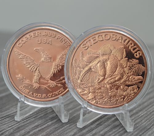 Image of Stegosaurus Prehistoric Dinosaur - 1 oz .999 Pure Copper Round Collecticble 39mm Challenge Coin in Capsule - COA by Heavenly Metals