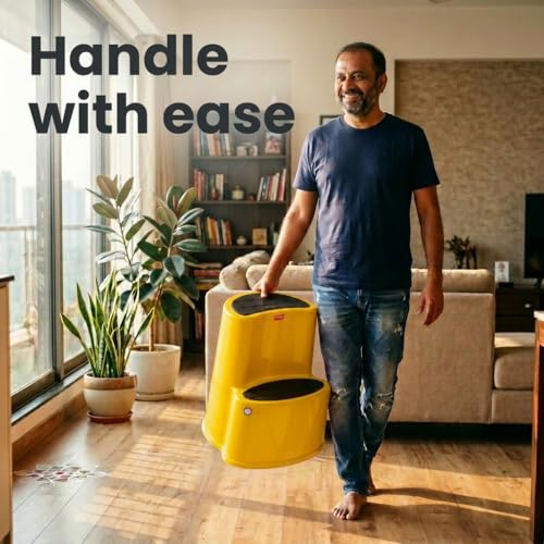 Image of Multipurpose Step Stool with Anti-Skid Surface for Home, Kitchen & Office | Premium Plastic Ladder Stool | 220 kg Hight Weight Load Capacity | 60 x 47 x 51.5 cm  (Mango Yellow)