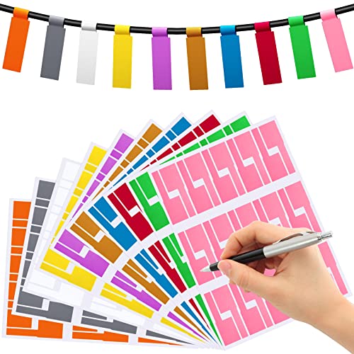 Oiiki 300 Colorful Wire Labels, Cord Label Stickers, Self-Adhesive Cable Labels, Handwriting Cable Tags Decals, Anti-Tear Water-Proof Assorted Color A4 Sheets Printable For Laser Printer - 10 Colors #TOP13