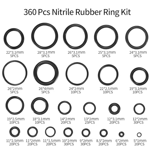 image for MUZHUPGUZ O Ring Assortment Kit, 360 Pcs Rubber Washer Orings, 24 Size