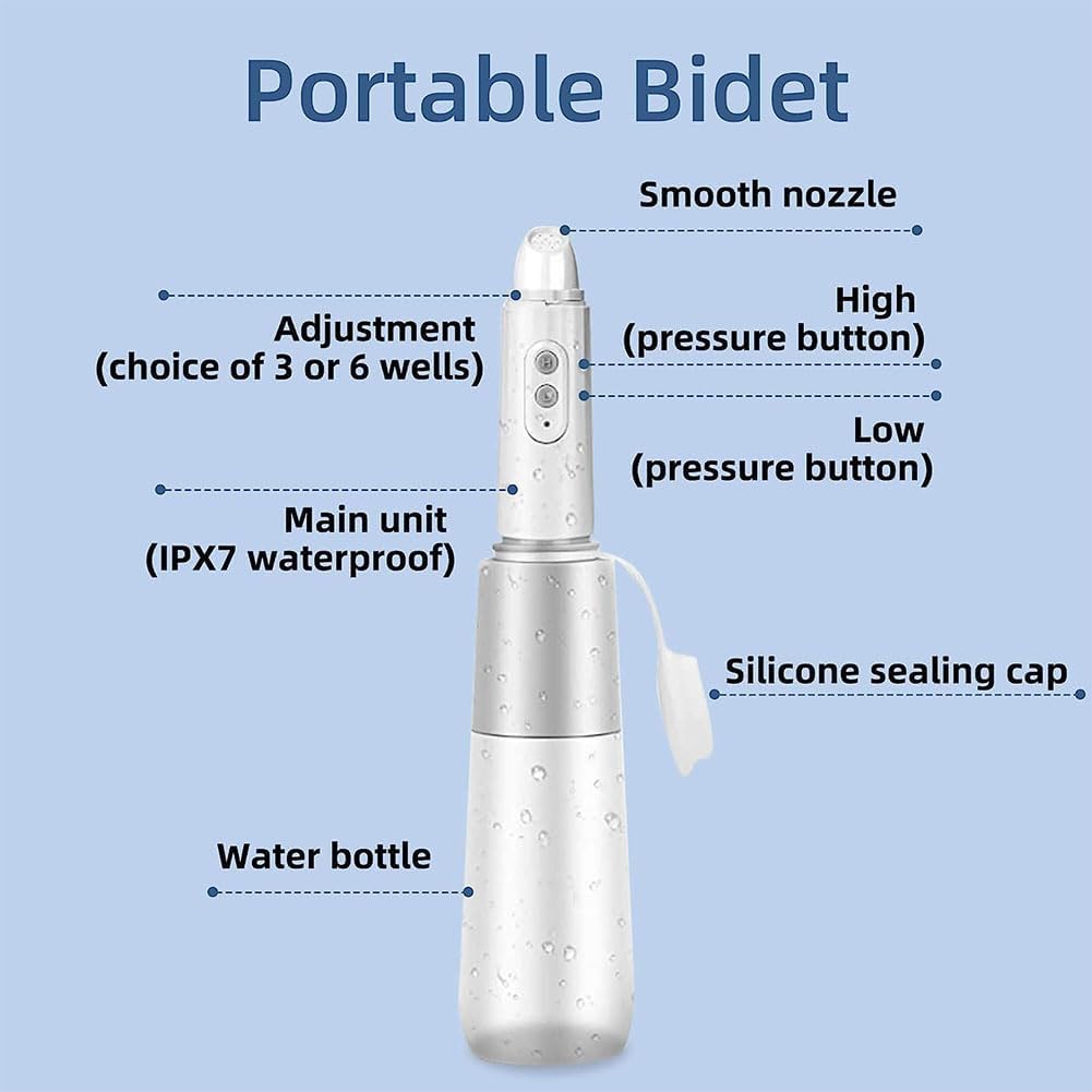 Bidé portátil recargable por USB, mini pulverizador eléctrico de mano con 2 opciones de presión para higiene personal, diseño compacto de viaje