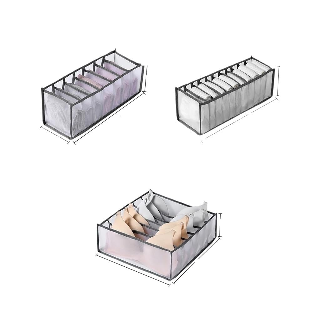 Sunrrafck 3Pcs-Grey 1Pc﻿ Mesh Grid Underwear Storage Boxes For Closet Divider Drawer Clothes Organizer Dormitory Bra Socks Breathable Bag(3Pcs-Grey)