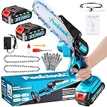 Mini Chainsaw-6 Inch Brushless Motor Cordless Chainsaw with 2 Battery & 2 Chains, Small Battery-Powered Electric Chain Saw with Safety Lock for Tree Trimming Gift for Men Dad Women Husband Father 2026