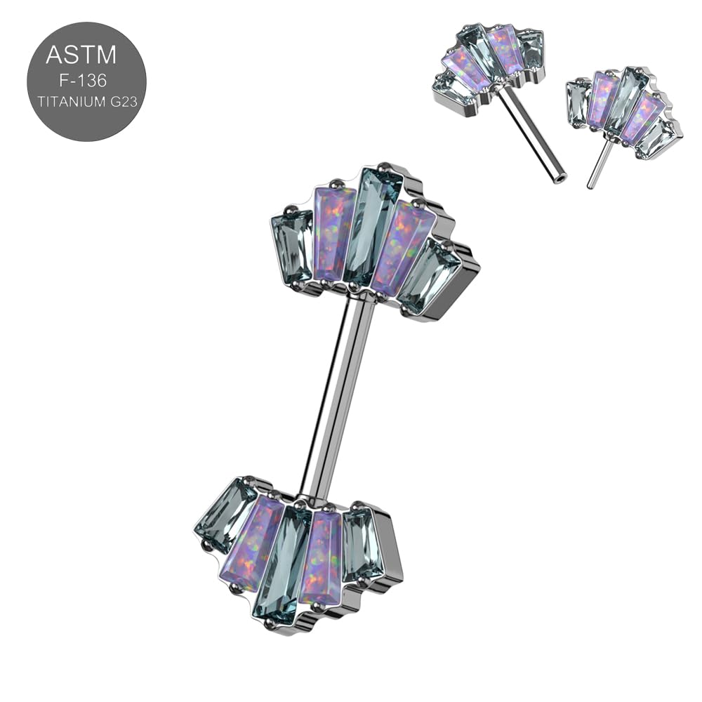 G23 Grade Titan Baguette Opal und Cz Edelstein 14 Gauge Brustwarzenpiercing Schmuck