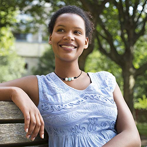 Barch Single Turquoise Choker Necklace On Black Leather Cord (White+Round Turquoise+White) #TOP2