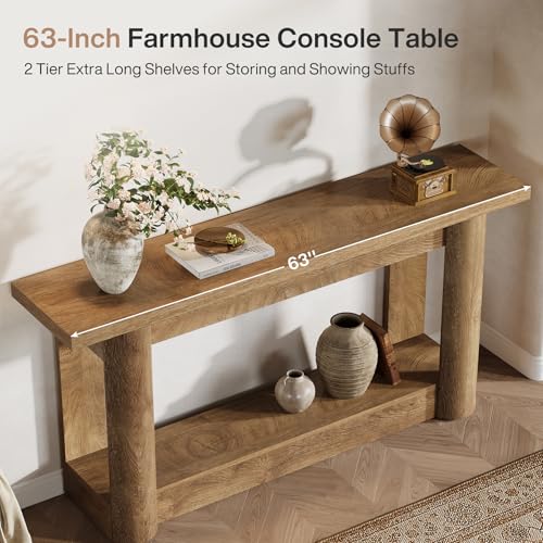 Image of Tribesigns 63-Inch Farmhouse Console Table, 2-Tier Storage Sofa Table Behind The Couch, Narrow Long Entryway Furniture for Home Hallway, Entrance, Living Room, Brown