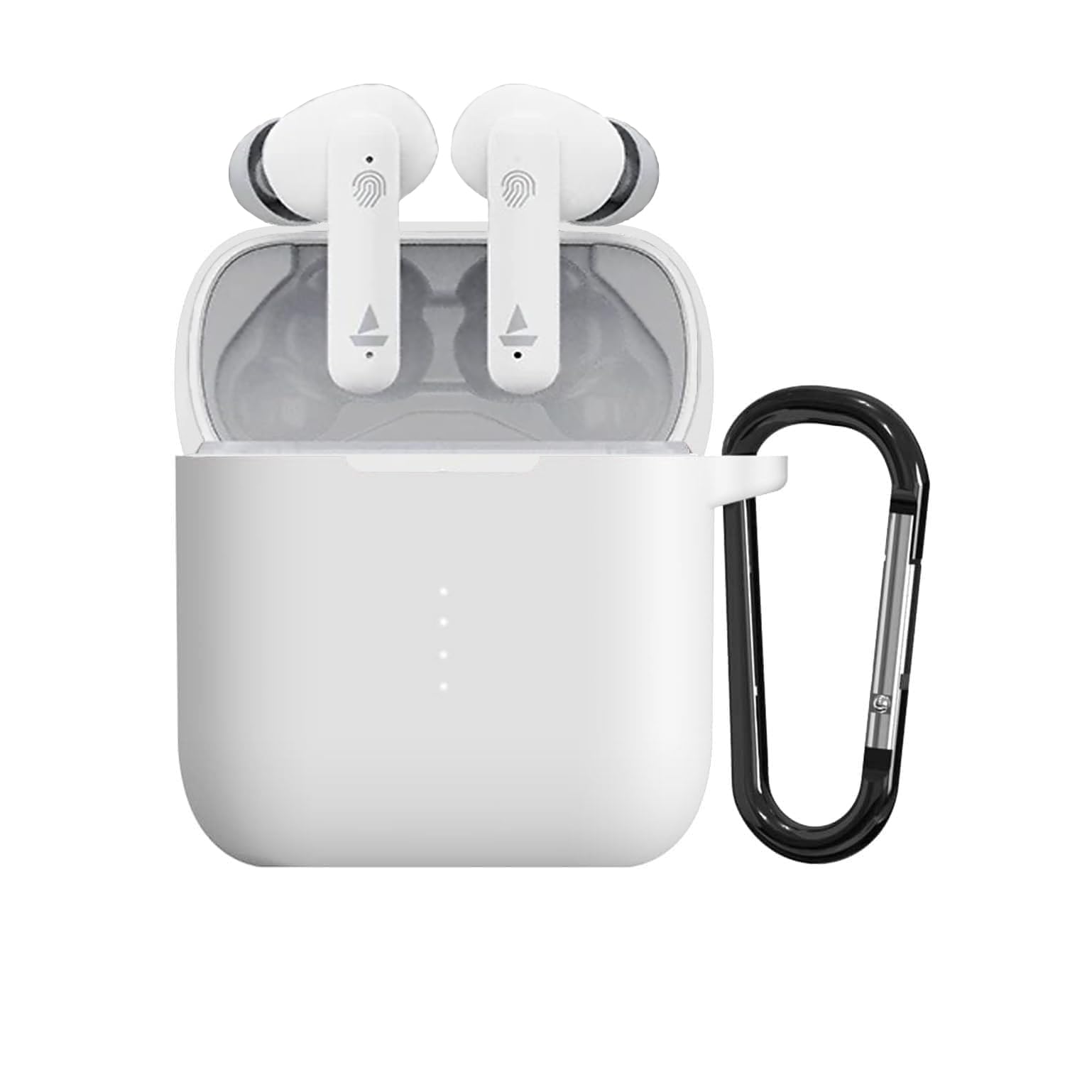 Sounce Earphone Case Cover Compatible with Boat Airdopes 141, Soft Silicone Skin Case Cover Shock-Absorbing Protective Case with Keychain [Front LED Visible] – White