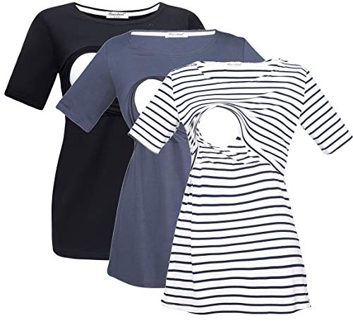 Image of Bearsland Women's 3 Packs Maternity Nursing Tops Short Sleeve Breastfeeding Shirts