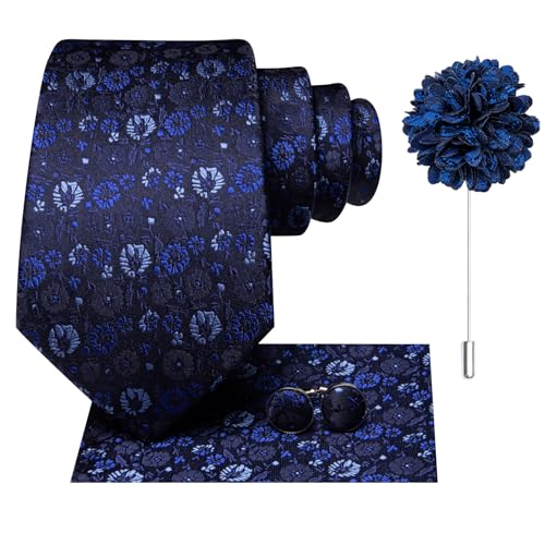 Image of Dubulle Mens Tie and Lapel Pin Paisley Striped Floral Necktie for Men Pocket Square Cufflinks 4PCS Set Wedding Party
