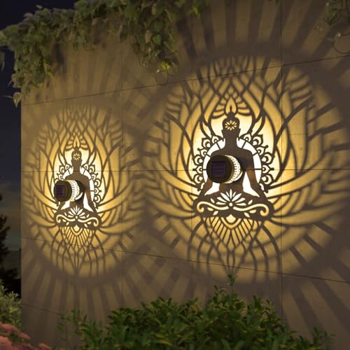 4 Pack Solar Fence Lights Metal Solar Powered Outdoor Wall Deck Step Lights Zen Theme Waterproof Fence Light for Garden Post Patio Backyard Yard Decor, Gardening Gifts for Women Mom Grandma