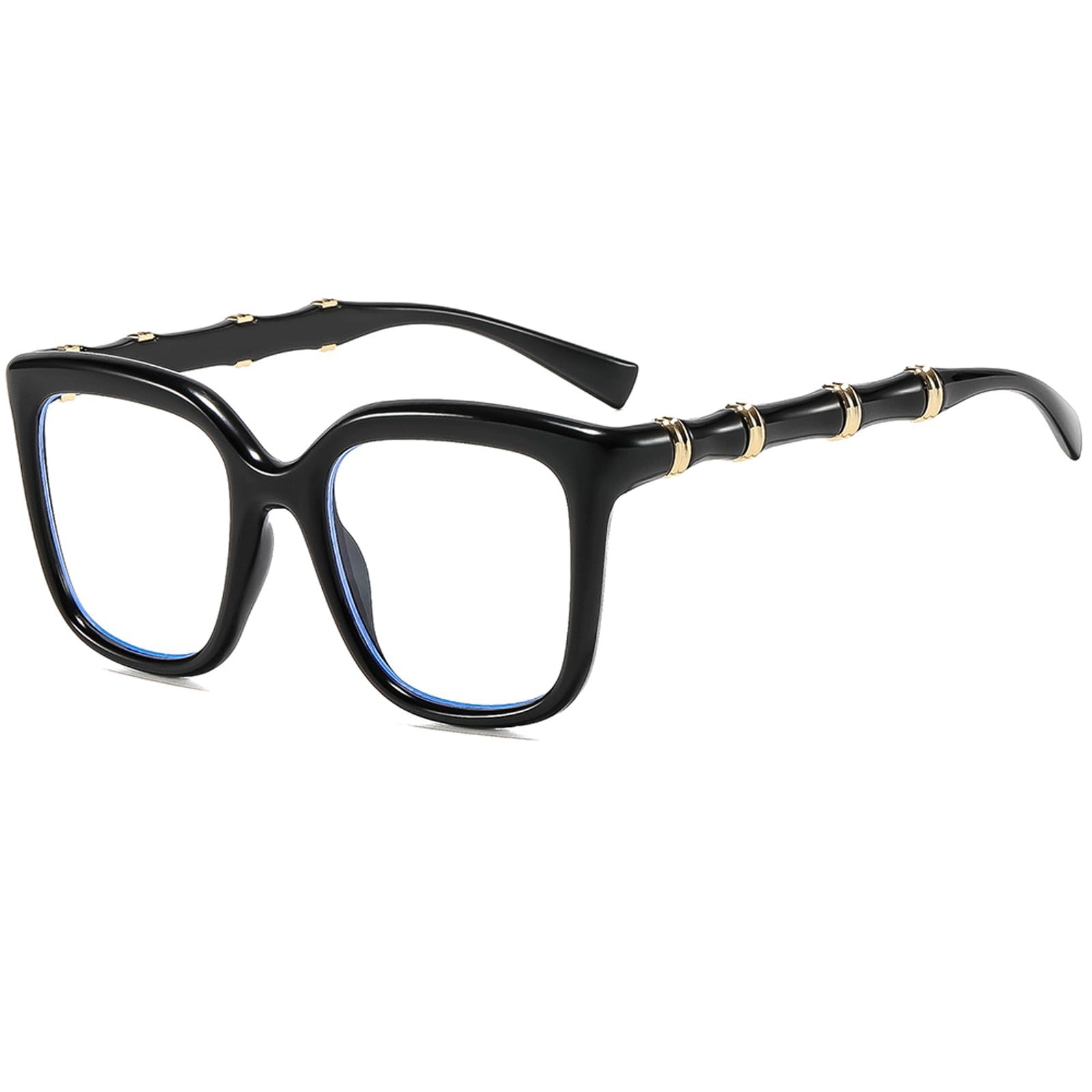 Montature for Occhiali Oversize for Computer | Occhiali da lettura senza prescrizione con aste in bambù Occhiali da vista quadrati(C1 Black)