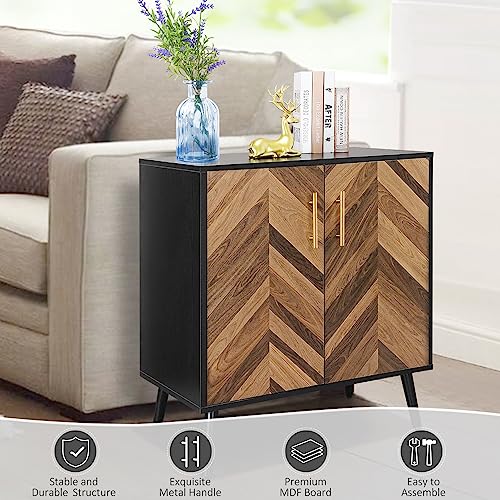 Accent-Cabinet-Black-Storage-Cabinet-with-Doors-Mid-Century-Modern-Sideboard-Buffet-Cabinet-with-Storage-Shelves-Small-Wood-Accent-Cabinets-for-Living-Room-Entryway-Office-Brown-Herringbone Accent Cabinet Black Storage Cabinet with Doors Mid Century Modern Sideboard Buffet Cabinet with Storage Shelves Small Wood Accent Cabinets for Living Room Entryway Office Brown Herringbone