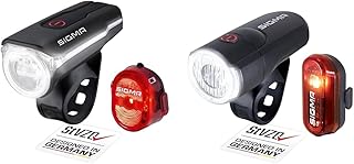 SIGMA SPORT - LED Fahrradlicht Set Aura 60 und Nugget II & - LED Fahrradlicht mit Batterien Set Aura 30 und Curve | StVZO zugelassenes Vorderlicht und Rücklicht | Farbe: Schwarz