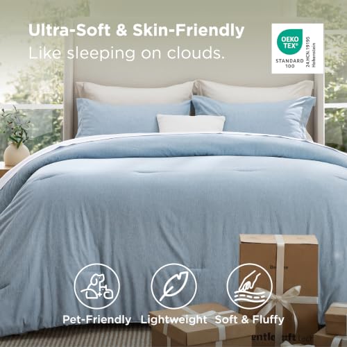 Image of Bedsure King Size Comforter Set - Light Blue Soft Bedding for All Seasons, Cationic Dyed Bed Set, 3 Pieces, 1 King Size Comforter (104 inchx90 inch) and 2 Pillow Shams (20 inchx36 inch+2 inch)