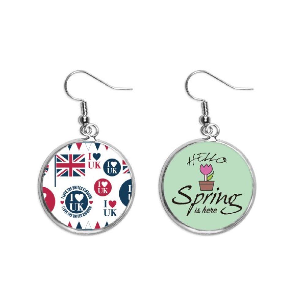 Pendientes de primavera ligeros Union Jack antialérgicos con forma de corazón 5