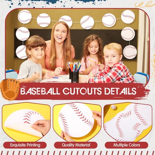 Image of TaoBary 24 Pcs 7.09in Paper Baseball Cutouts Party Decor for Bulletin Board | 6 Design Large Baseball Poster Wall Decals with 48 Glue Point, for Classroom Sport Birthday Party Banner DIY Supplies