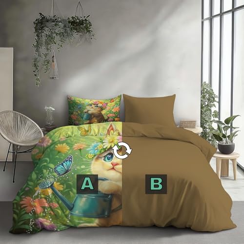 Housse de couette 140x200 chat et parure de lit microfbre 3D réversible - 5