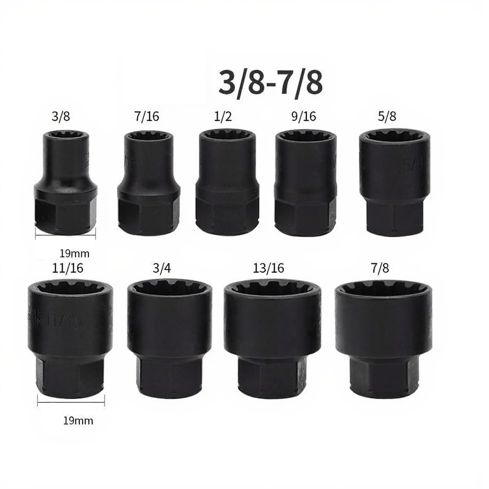 Lecreatekit Juego de llaves de vaso, carraca de paso de 24 piezas con llaves hexagonales y 12 puntas, métricas de 10 mm a 19 mm y 3/8-7/8 pulgadas, para reparación de automóviles