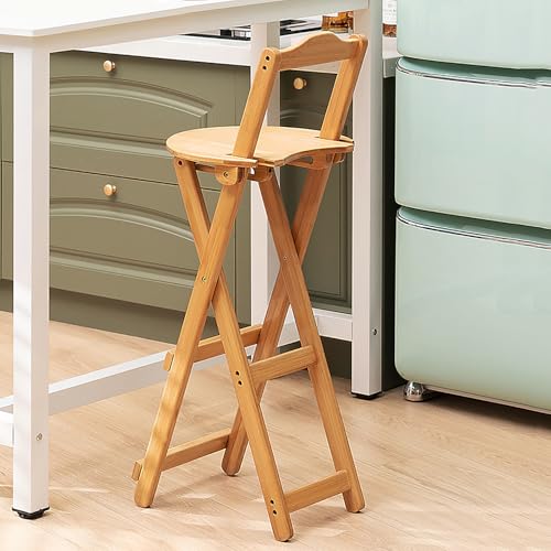 GUEIFD Taburetes de Bar Plegables de Bambú, Silla de Comedor con Respaldo Y Reposapiés, Silla de Bar Portátil, Taburete de Altura de Mostrador para Restaurante Cocina(Large, Wood)