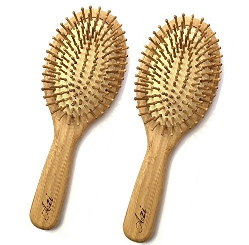Lot of 2 Azi Natural Bamboo Oval Paddle Hair Brush NO STATIC De-tangling Scalp Massaging Promotes Healthy Hair & Scalp Naturally Fights Dandruff and Hair Loss - Makes a Great Gift!