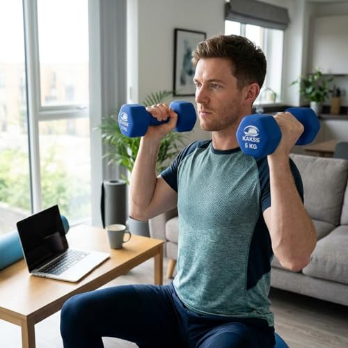 Image of Kakss Neoprene Dumbbells sets for Gym Exercise (Proudly Made in India) (5 kg set of 2 (blue), Blue)