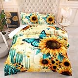 Bettdecke 140X200 Druck 4 Jahreszeiten Bettdecken,Quilted Steppbettdecke 200Gsm Mikrofaser Füllung Steppdecke Bettdecke Waschbar Antiallergisch Decke Mit 2 Kissenbezügesonnenblumen