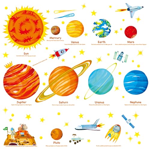 DECOWALL Solar System Wall Decals (Large) for Kids Nursery – Planets Space Wall Stickers, Peel and Stick Removable Educational Decor for Bedroom, Playroom & Living Room (SG2-1501)