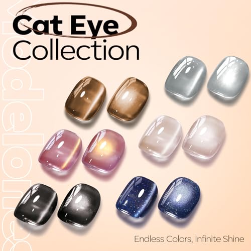 Image of modelones Brown Cat Eye Gel Nail Polish Latte Shimmer 9D Magnetic Cateye Gel Nail Polish UV LED Soak Off Winter Nail Manicure 15ML