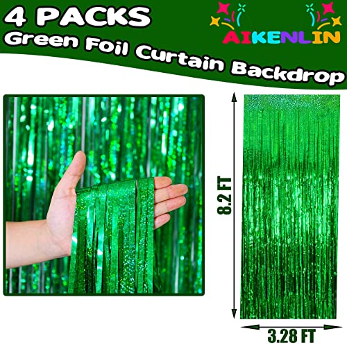 Image of 4 Pack 3.2Ft x 8.2Ft Green Foil Fringe Curtain Backdrop, Metallic Tinsel Foil Fringe Streamers Curtains Background for Photo Booth, Birthday, Wedding, Disco, Bachelorette, Christmas Party Decoration