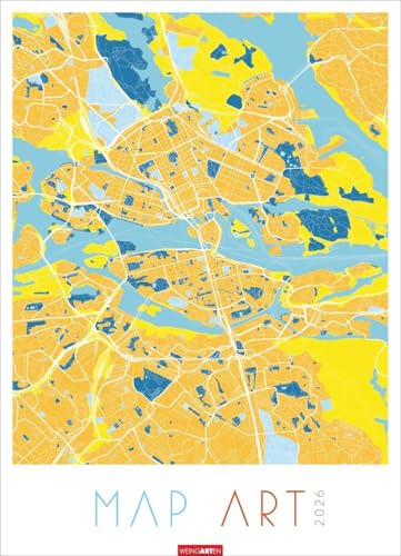 Map Art Kalender 2026: Jahres-Wandkalender 2026 im XXL-Format 49 x 68 cm. Stadtpläne aus aller Welt im dekorativen Look. Eindrucksvolle Kartenkunst im extra-großen Kalender (Reisekalender Weingarten)