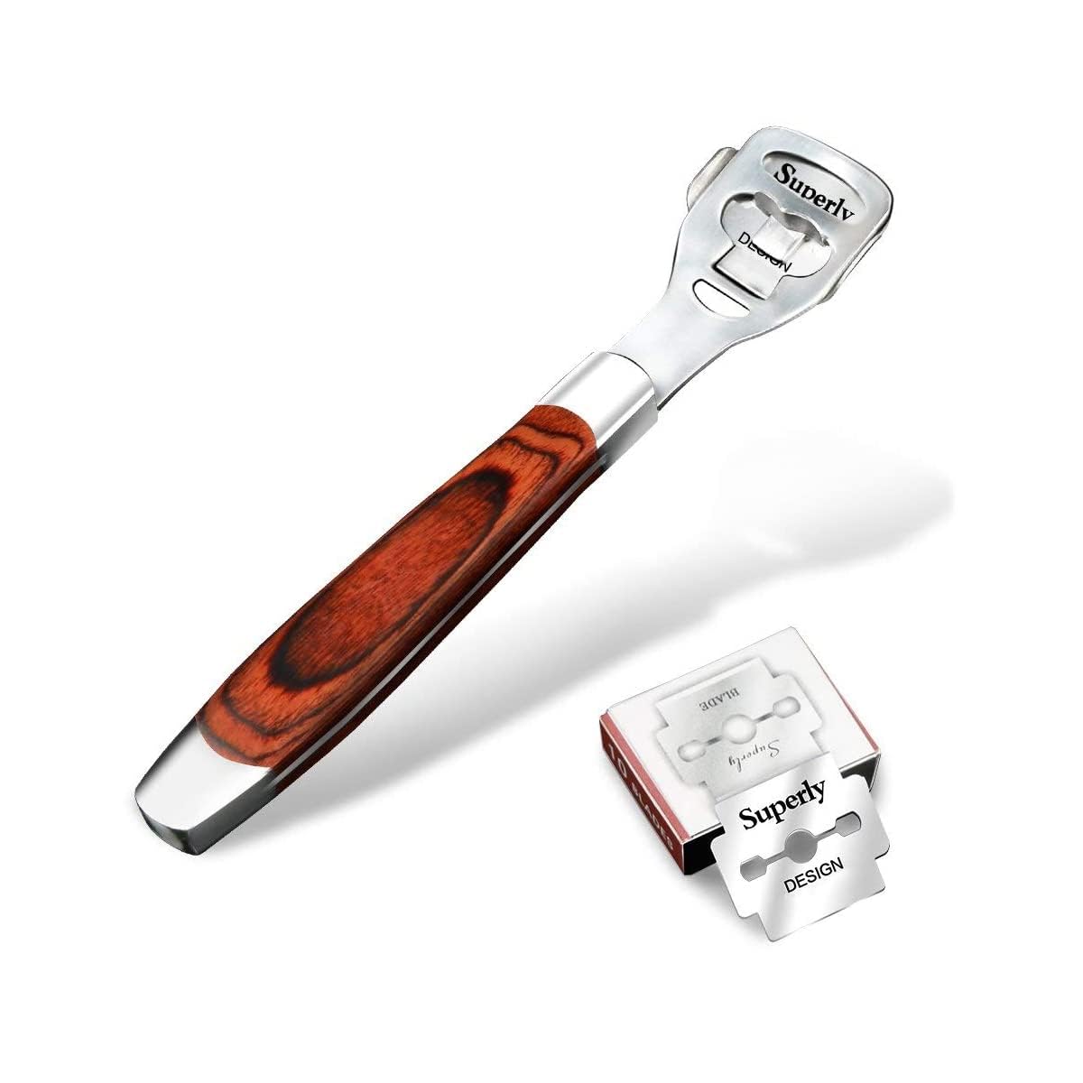 Sweetpea�Stainless Steel Callus Shaver Pedicure Dead Hard Skin Remover Heel Razor Wooden Handle Cutter With Skin Rub For Foot Care, Removing Solid, Cracked Skin Cells-image-45