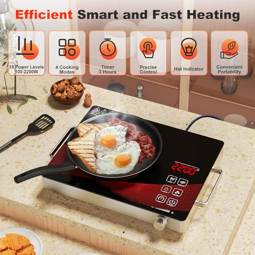 Image of Alemania 2200W Single Electric Hob, Portable Infrared Ceramic Hob, Countertop Electric Stove, Adjustable Compact Hot Plate for Kitchen and Camping