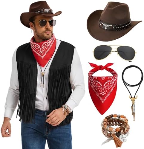 Set Costume Cowboy 6 Pezzi - 2 Cappelli, 2 Bandane E 2 Occhiali A Forma Set Costume Cowboy 6 Pezzi - 2 Cappelli, 2 Bandane E 2 Occhiali A Forma