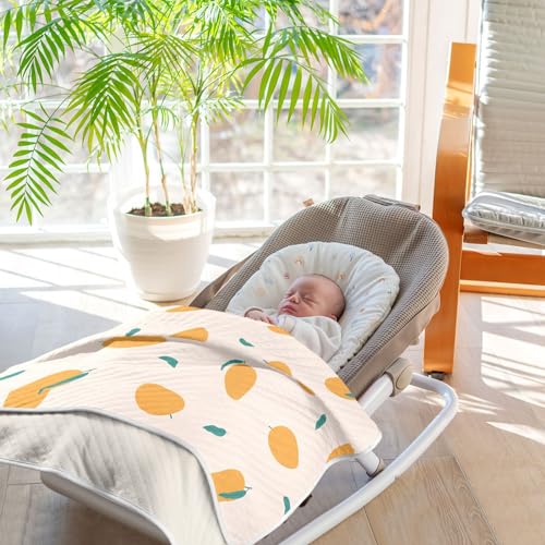 Image of Mango Fruits Orange Leaves Baby Swaddle Blanket for Boys and Girls, Muslin Baby Receiving Swaddle Blanket, Soft Cotton Nursery Swaddling Blankets for Newborn Toddler Infant